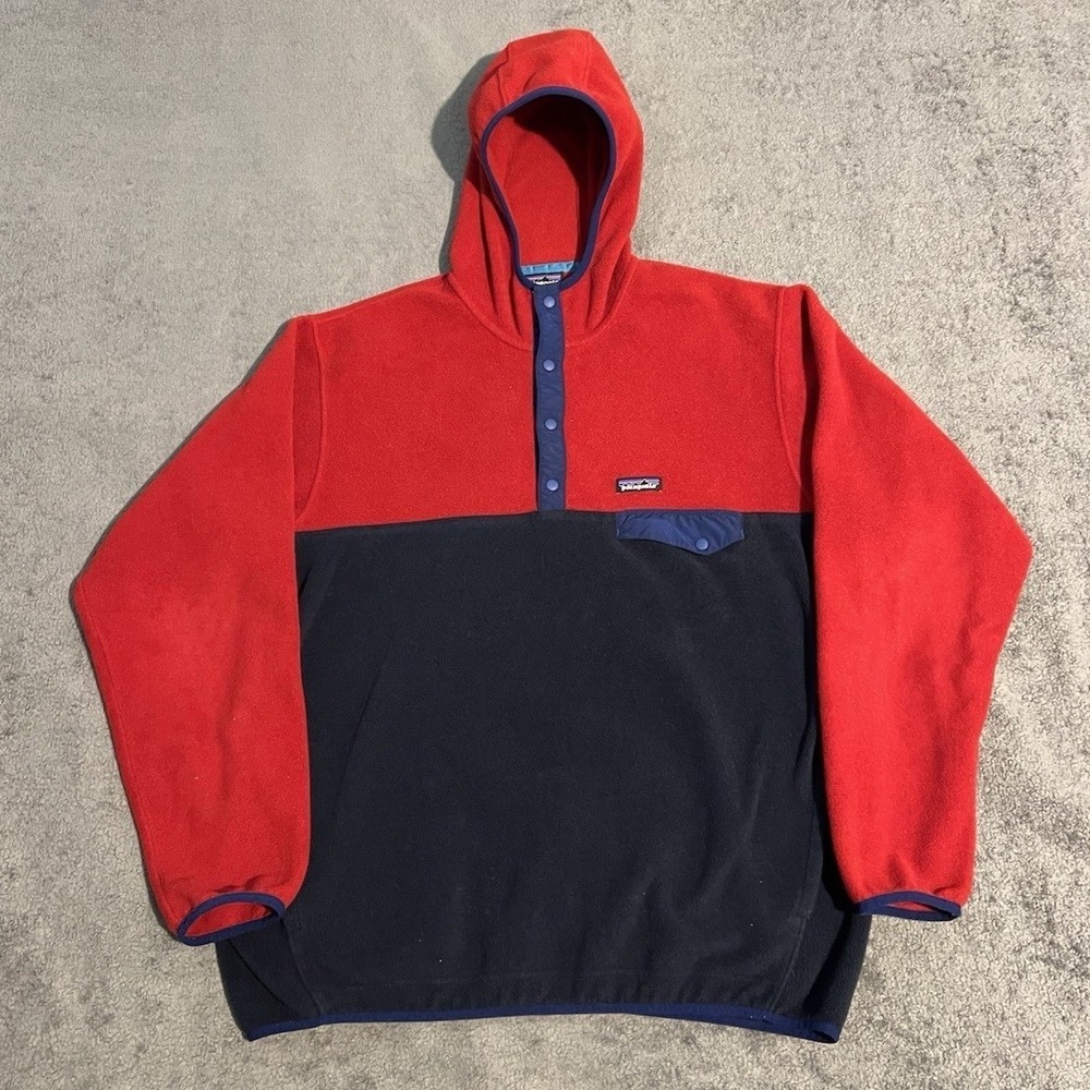 Patagonia Synchilla Snap T Hoody Red Blue Full Zip Fleece Jacket Size 2XL